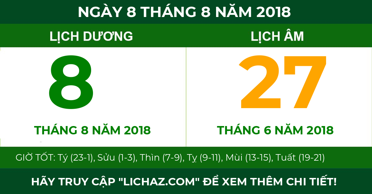 lịch âm ngày 8 tháng 8 năm 2018
