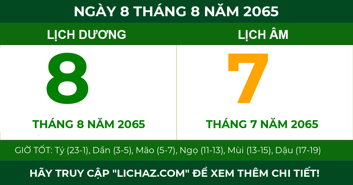 lịch âm ngày 8 tháng 8 năm 2065
