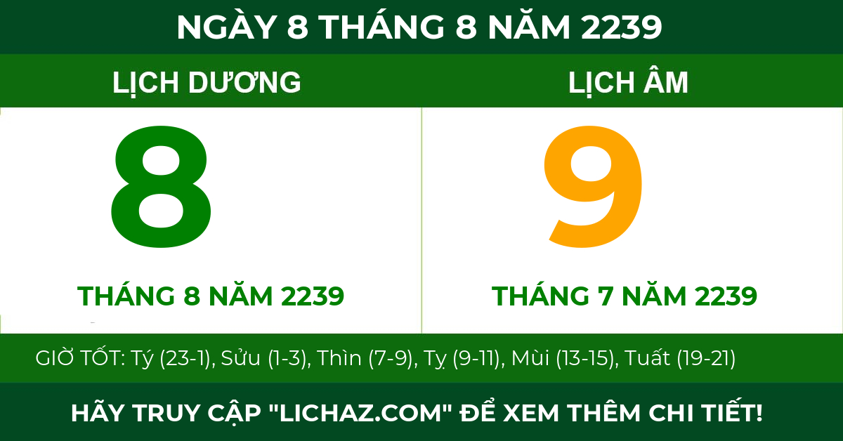 lịch âm ngày 8 tháng 8 năm 2239