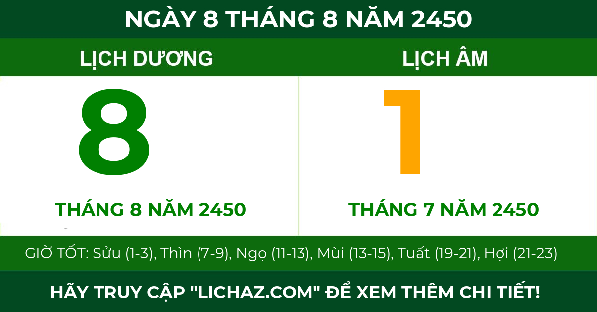 lịch âm ngày 8 tháng 8 năm 2450