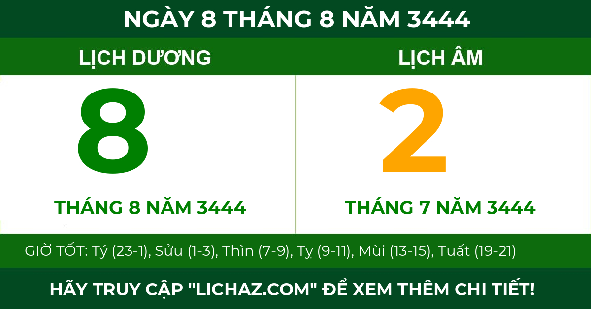 lịch âm ngày 8 tháng 8 năm 3444