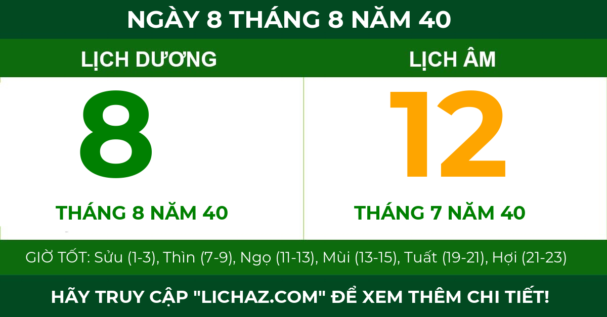 lịch âm ngày 8 tháng 8 năm 40