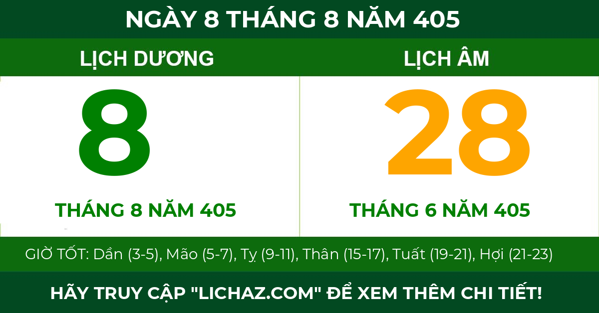 lịch âm ngày 8 tháng 8 năm 405