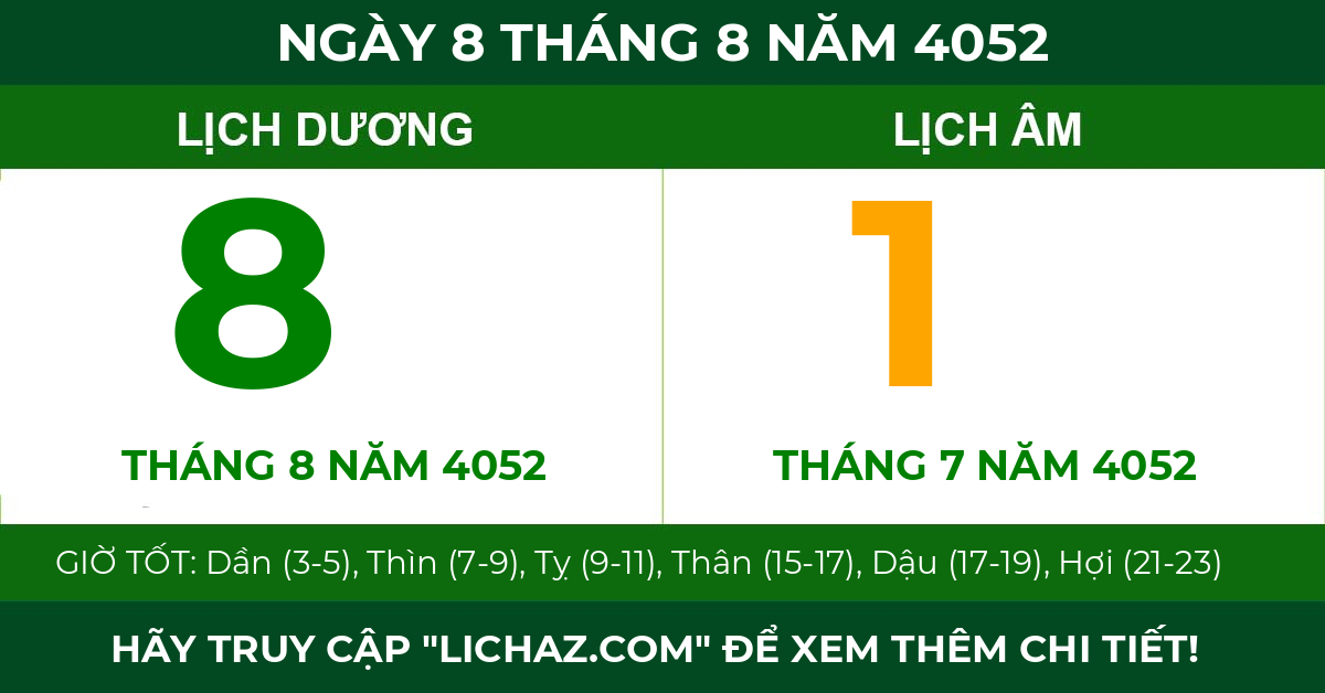 lịch âm ngày 8 tháng 8 năm 4052