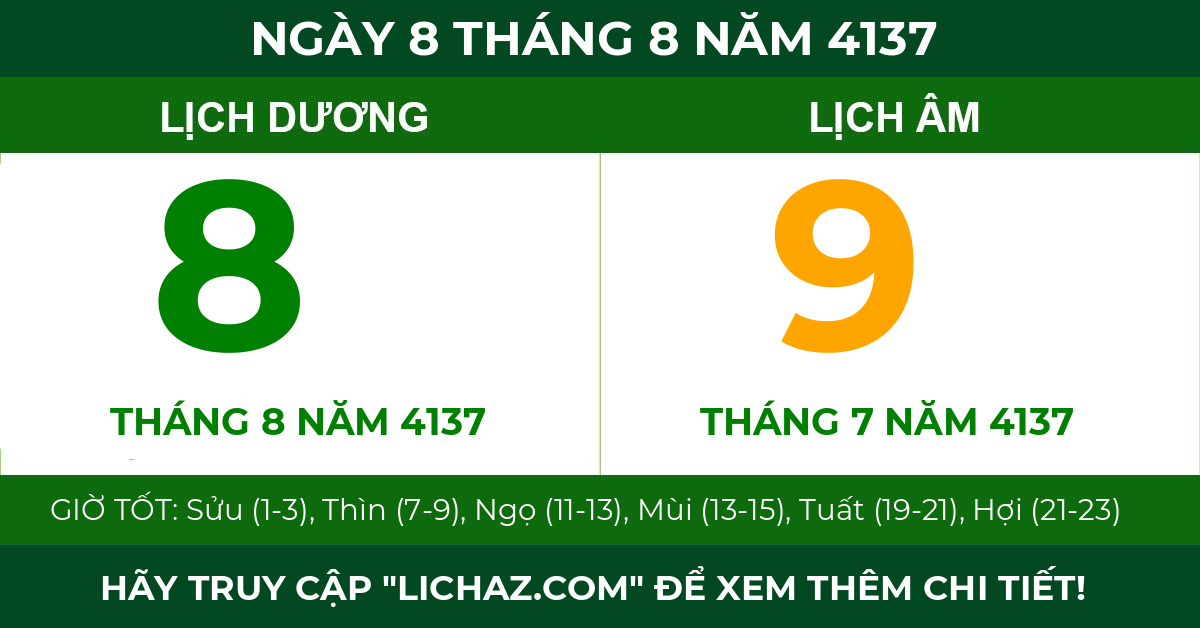 lịch âm ngày 8 tháng 8 năm 4137