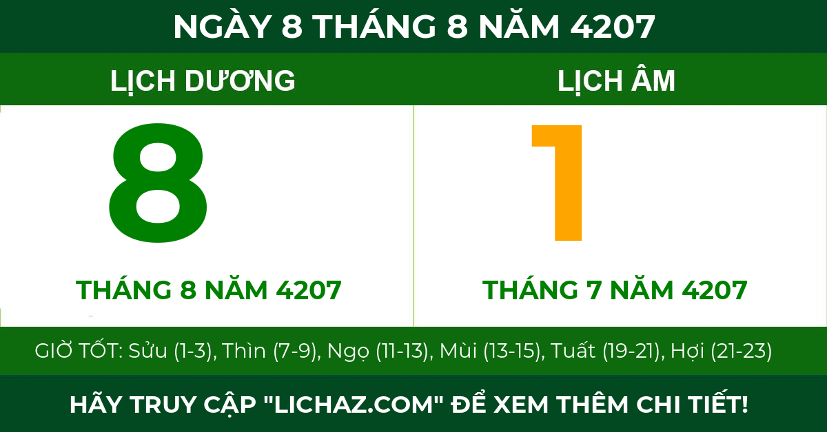 lịch âm ngày 8 tháng 8 năm 4207