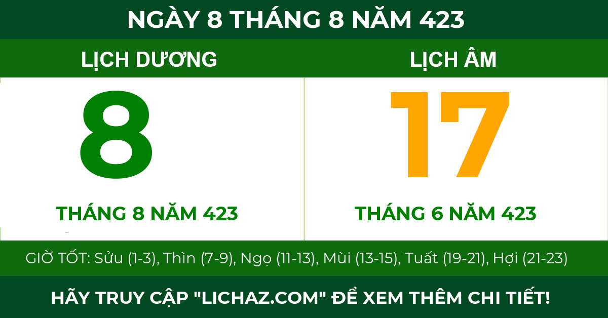 lịch âm ngày 8 tháng 8 năm 423