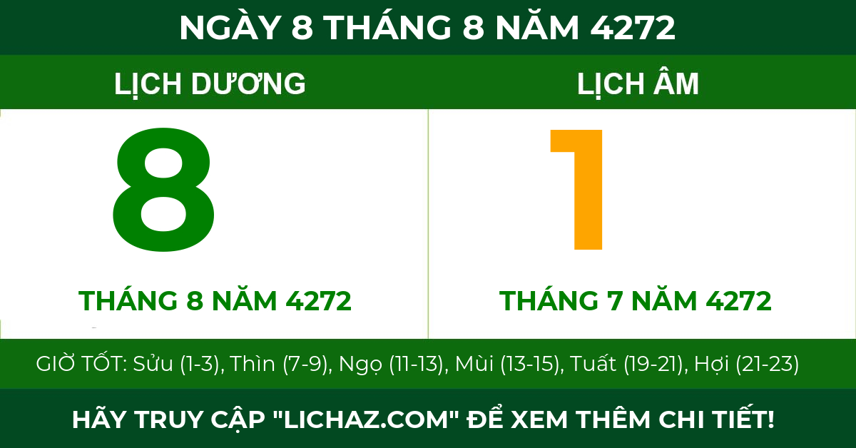 lịch âm ngày 8 tháng 8 năm 4272