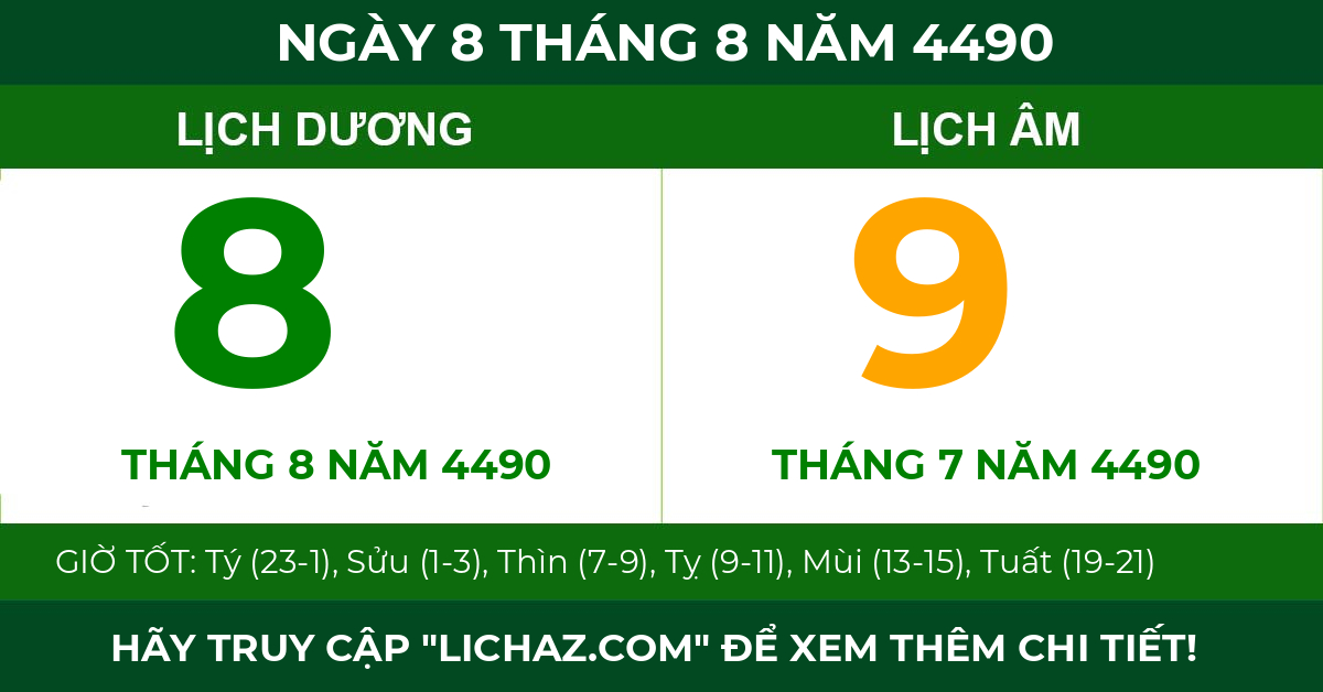 lịch âm ngày 8 tháng 8 năm 4490