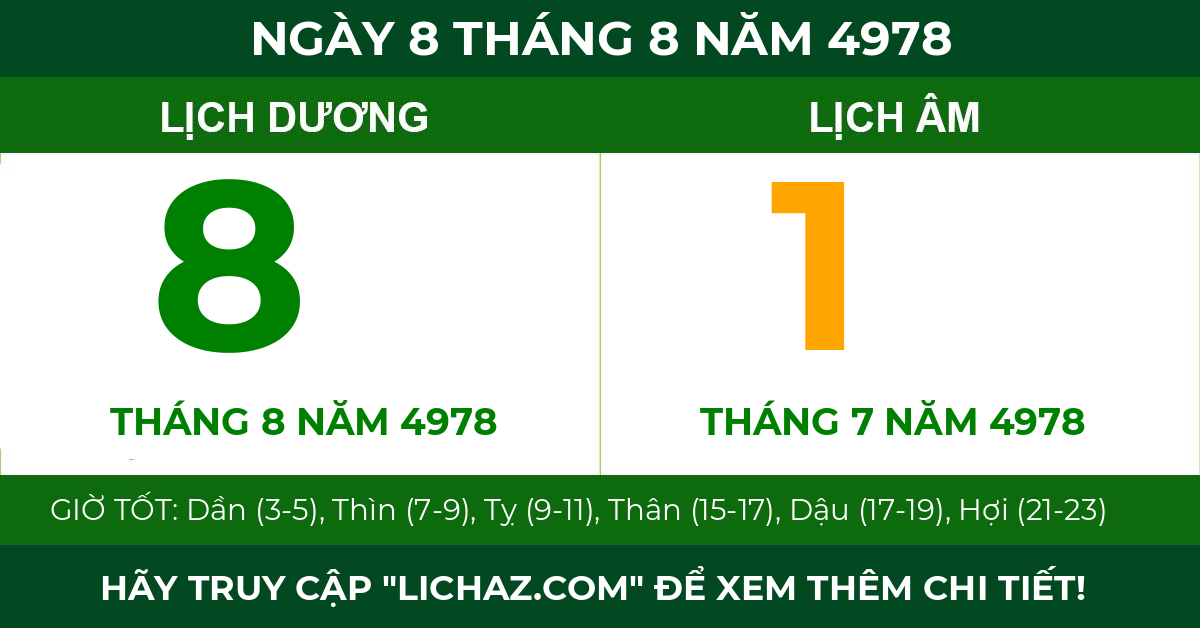 lịch âm ngày 8 tháng 8 năm 4978