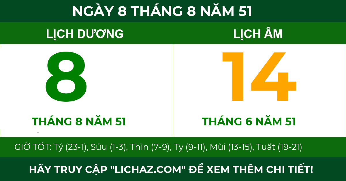 lịch âm ngày 8 tháng 8 năm 51