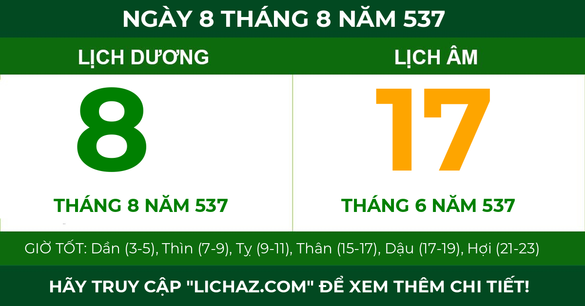 lịch âm ngày 8 tháng 8 năm 537