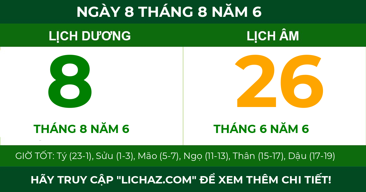 lịch âm ngày 8 tháng 8 năm 6