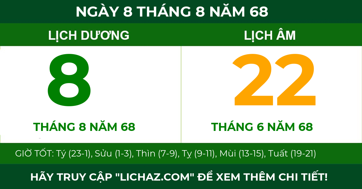 lịch âm ngày 8 tháng 8 năm 68