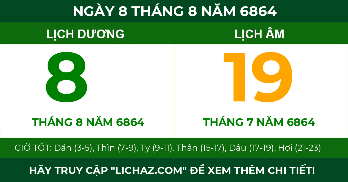 lịch âm ngày 8 tháng 8 năm 6864