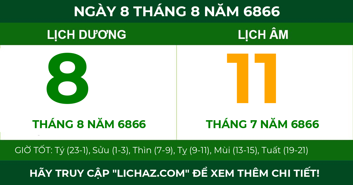 lịch âm ngày 8 tháng 8 năm 6866