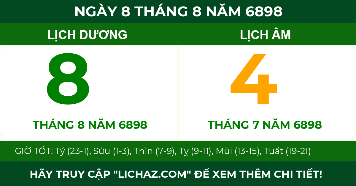 lịch âm ngày 8 tháng 8 năm 6898