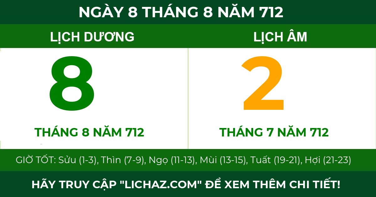 lịch âm ngày 8 tháng 8 năm 712
