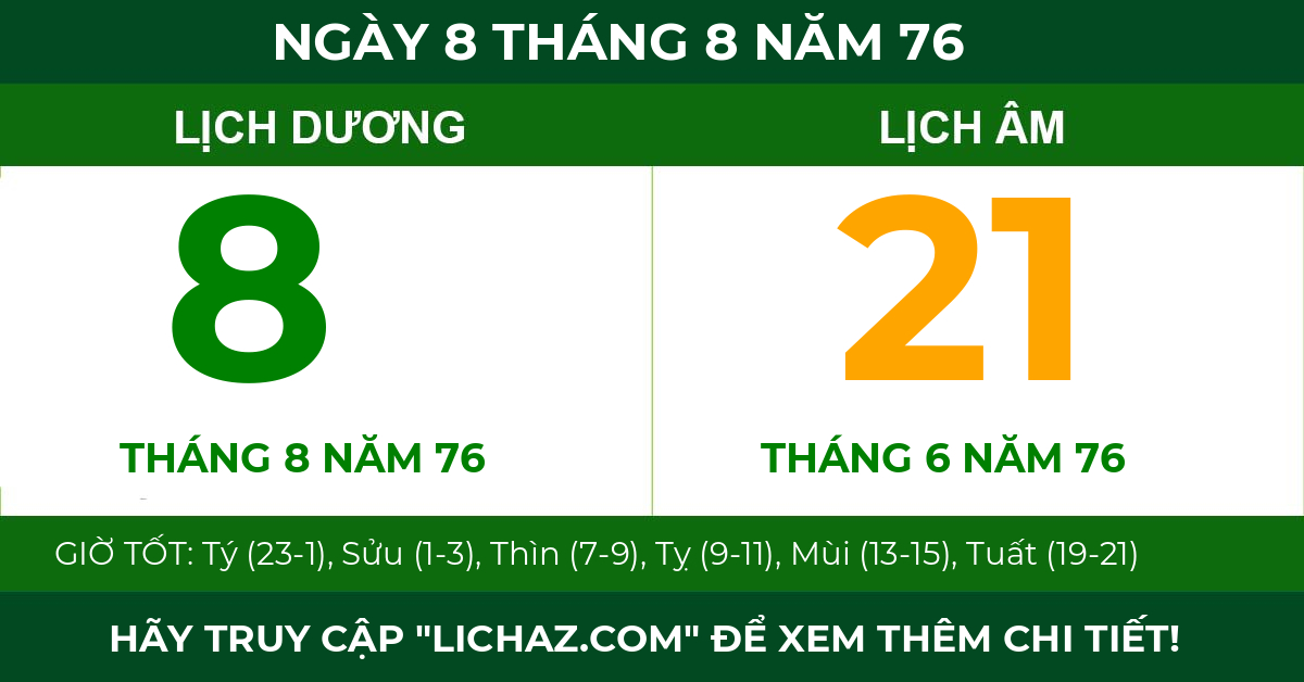 lịch âm ngày 8 tháng 8 năm 76