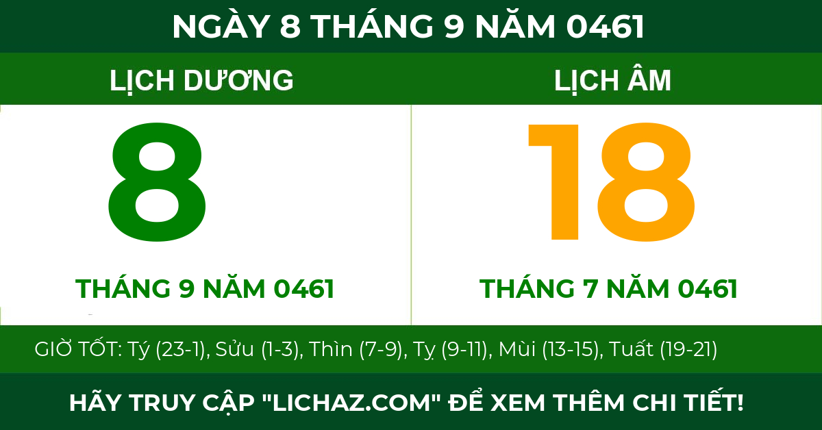 lịch âm ngày 8 tháng 9 năm 0461