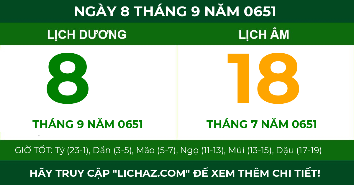 lịch âm ngày 8 tháng 9 năm 0651