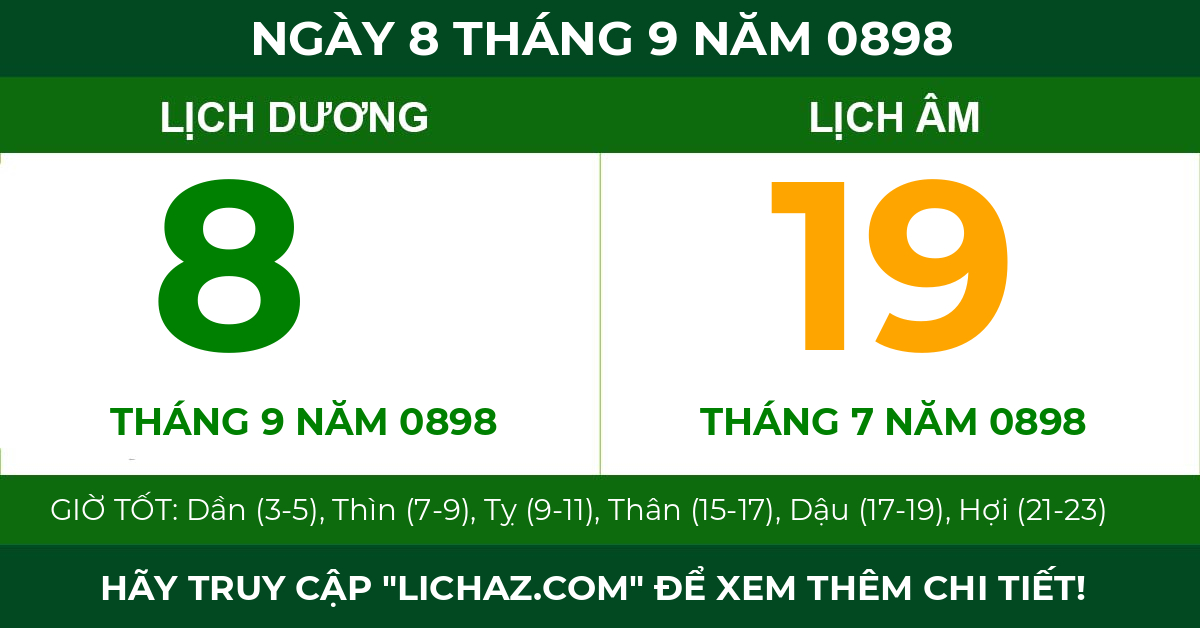 lịch âm ngày 8 tháng 9 năm 0898