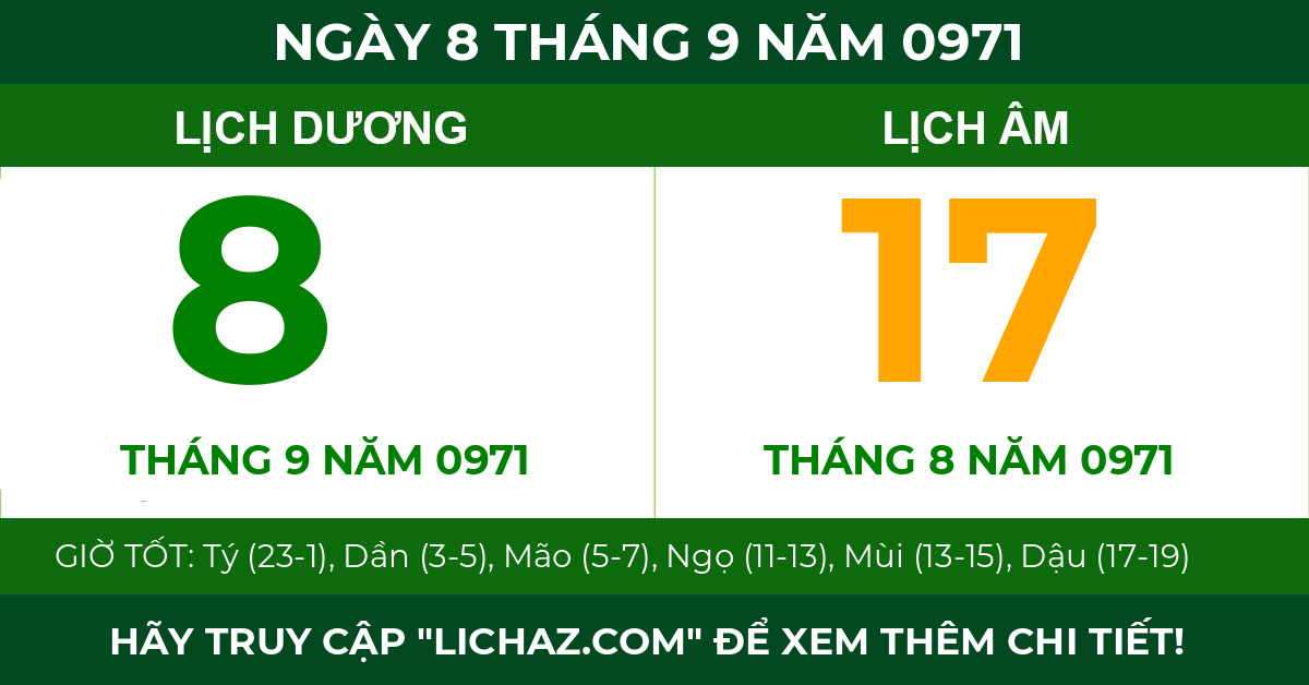 lịch âm ngày 8 tháng 9 năm 0971