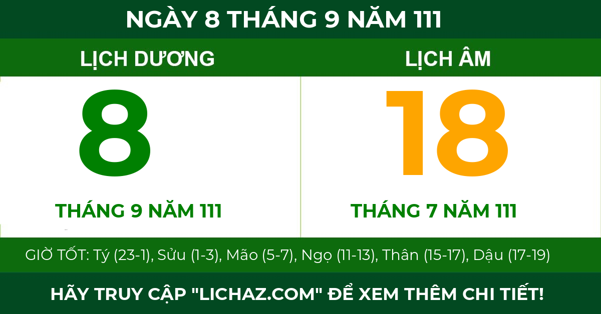 lịch âm ngày 8 tháng 9 năm 111
