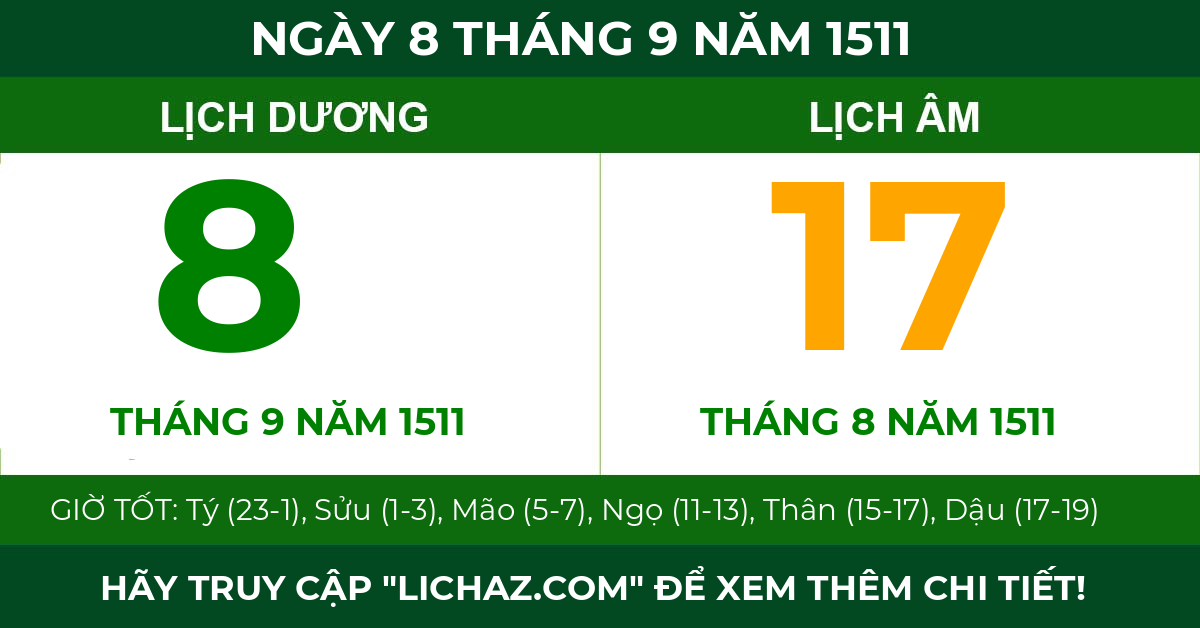 lịch âm ngày 8 tháng 9 năm 1511