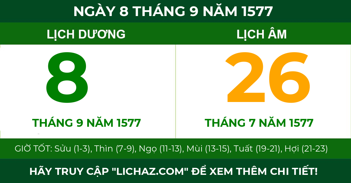 lịch âm ngày 8 tháng 9 năm 1577