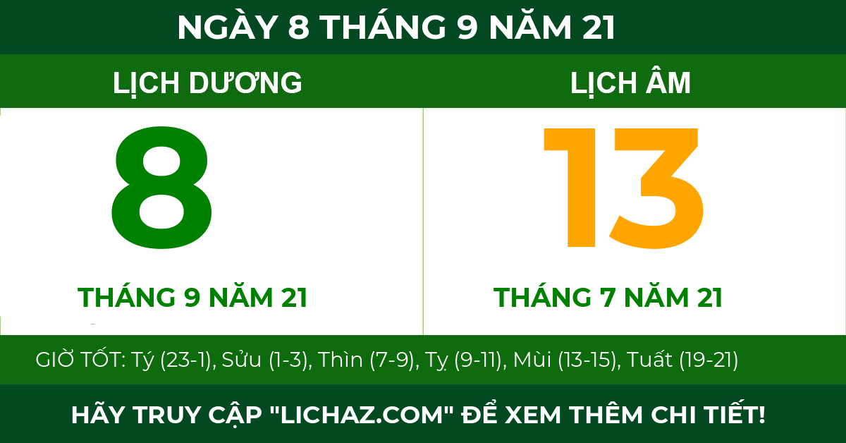 lịch âm ngày 8 tháng 9 năm 21