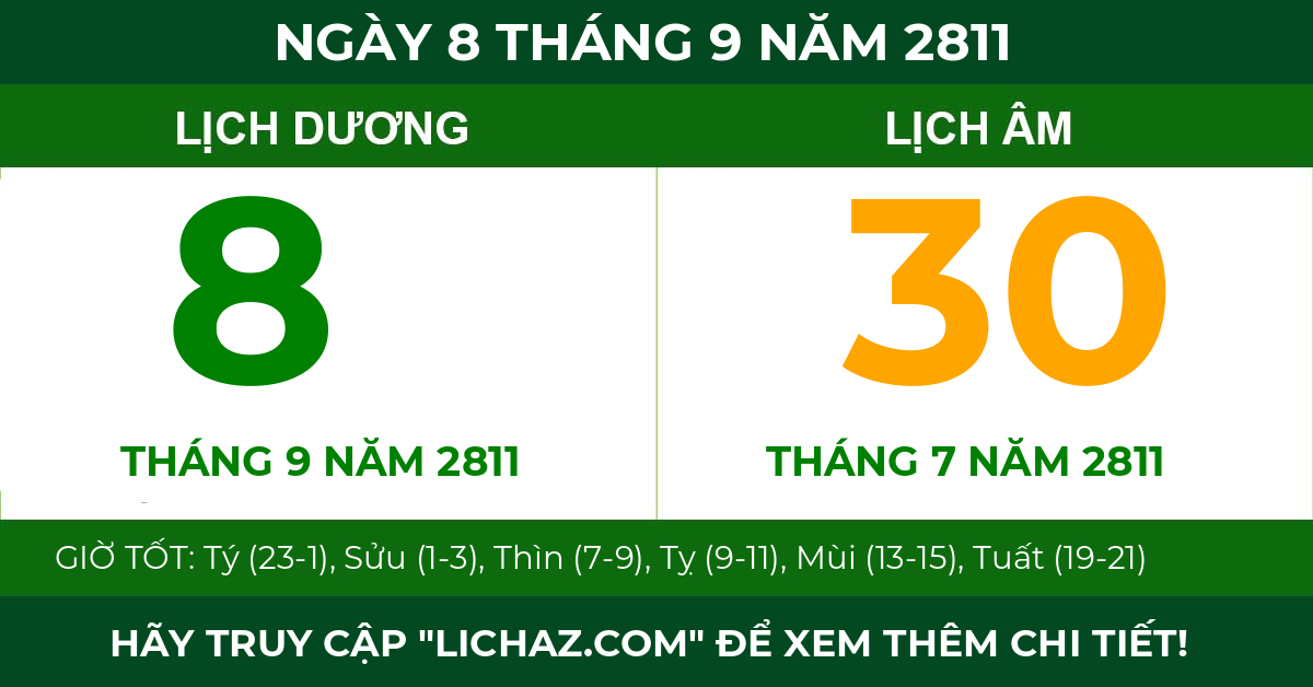 lịch âm ngày 8 tháng 9 năm 2811
