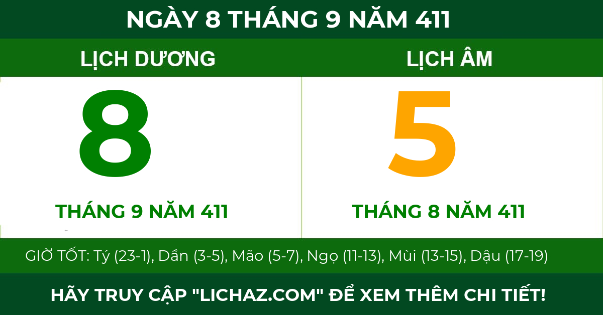 lịch âm ngày 8 tháng 9 năm 411