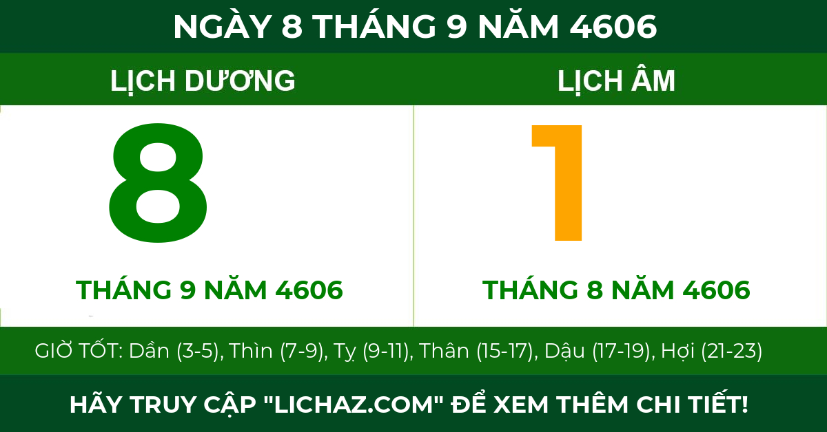 lịch âm ngày 8 tháng 9 năm 4606