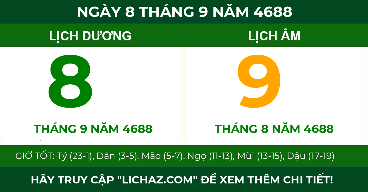 lịch âm ngày 8 tháng 9 năm 4688