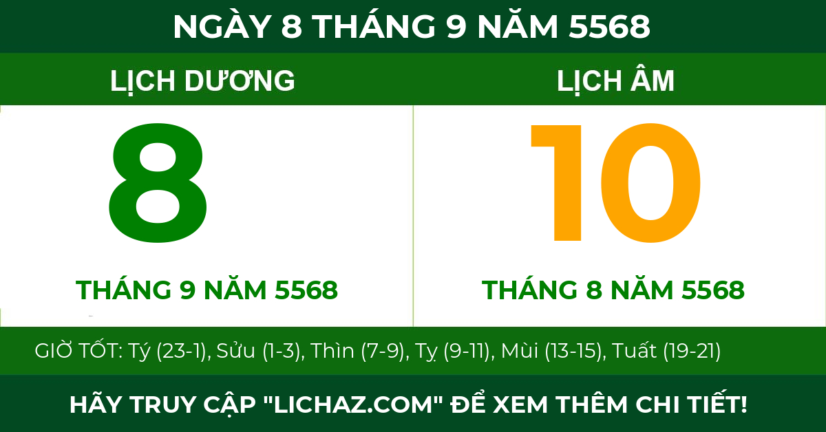 lịch âm ngày 8 tháng 9 năm 5568