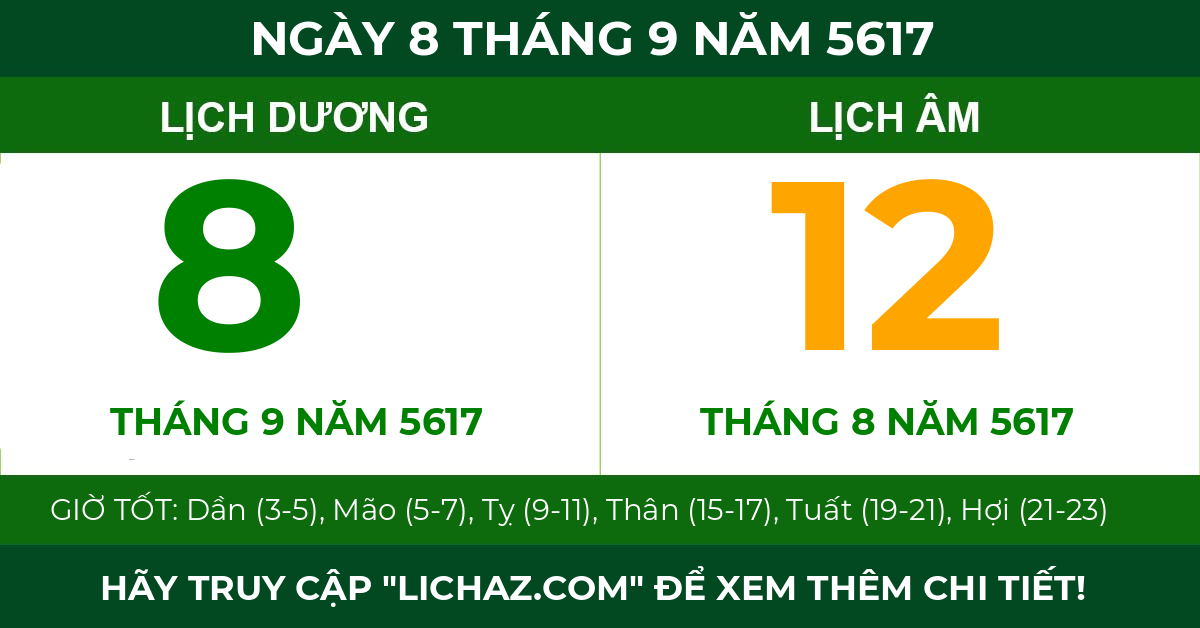 lịch âm ngày 8 tháng 9 năm 5617