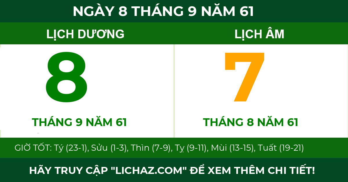 lịch âm ngày 8 tháng 9 năm 61