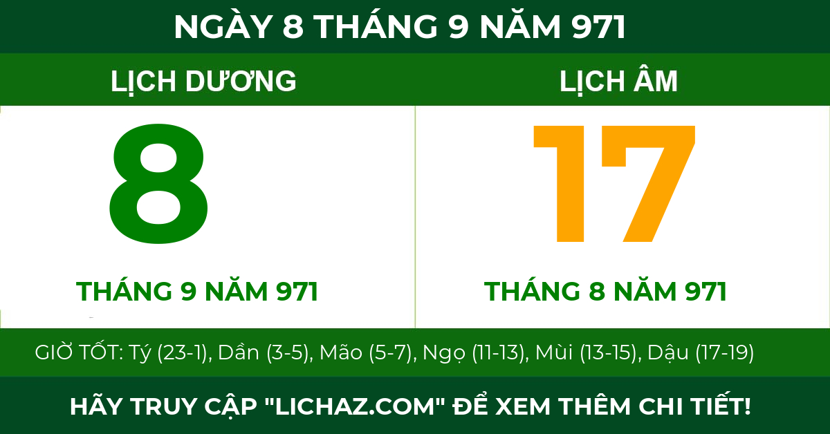 lịch âm ngày 8 tháng 9 năm 971