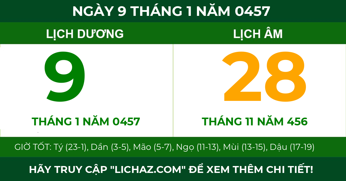 lịch âm ngày 9 tháng 1 năm 0457
