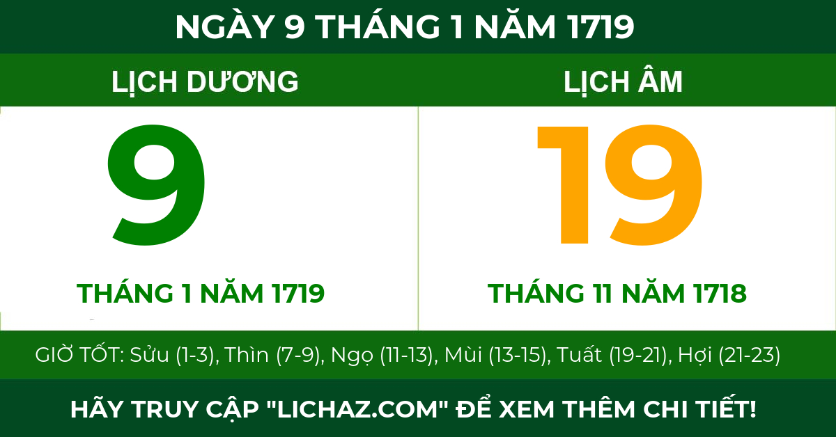 lịch âm ngày 9 tháng 1 năm 1719