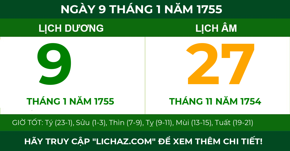 lịch âm ngày 9 tháng 1 năm 1755