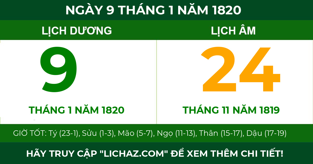 lịch âm ngày 9 tháng 1 năm 1820