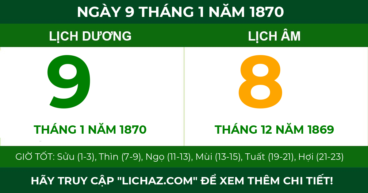 lịch âm ngày 9 tháng 1 năm 1870