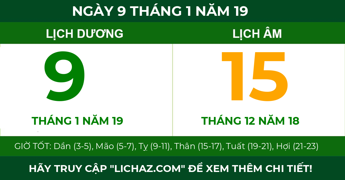 lịch âm ngày 9 tháng 1 năm 19