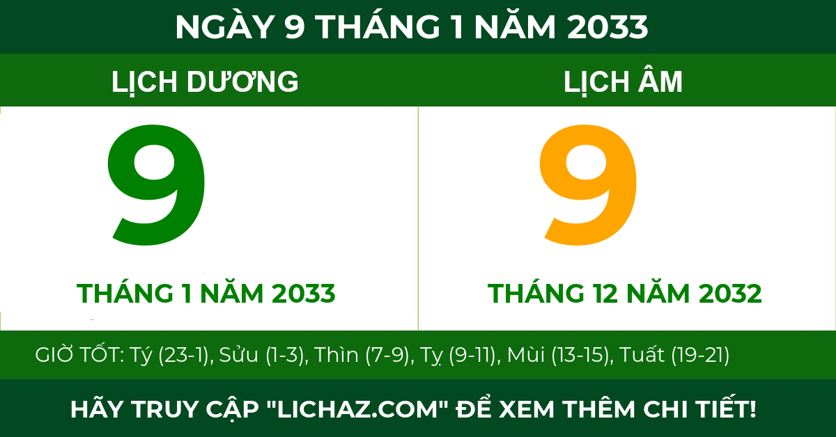 lịch âm ngày 9 tháng 1 năm 2033