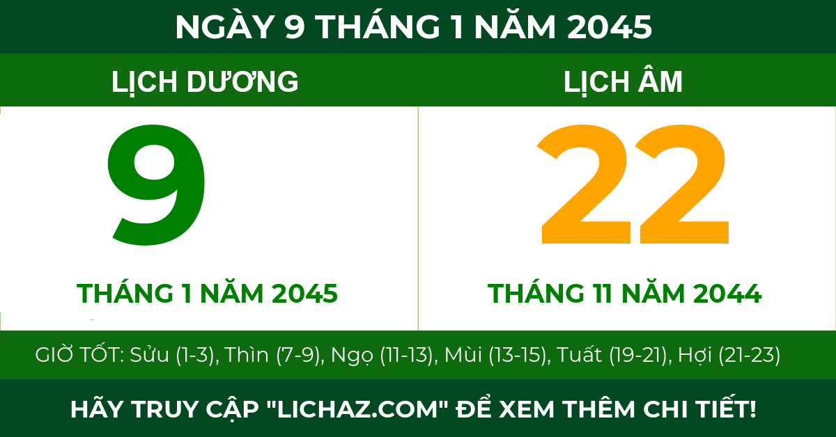 lịch âm ngày 9 tháng 1 năm 2045