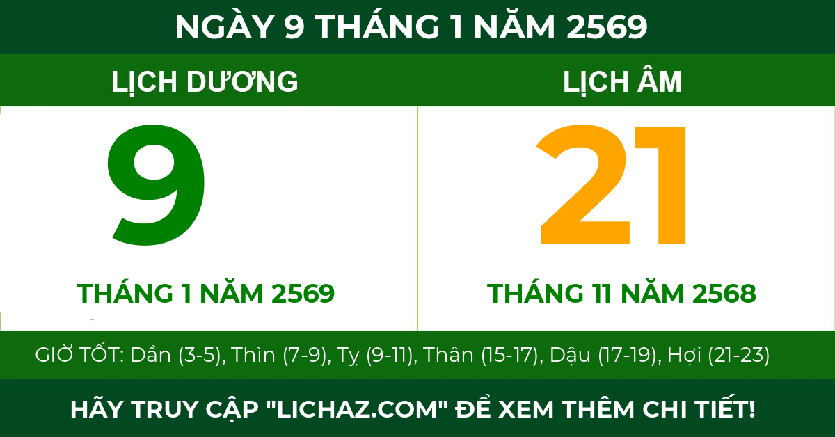 lịch âm ngày 9 tháng 1 năm 2569