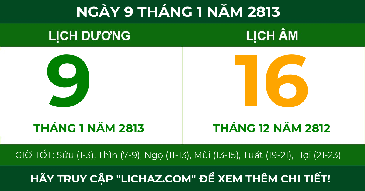 lịch âm ngày 9 tháng 1 năm 2813