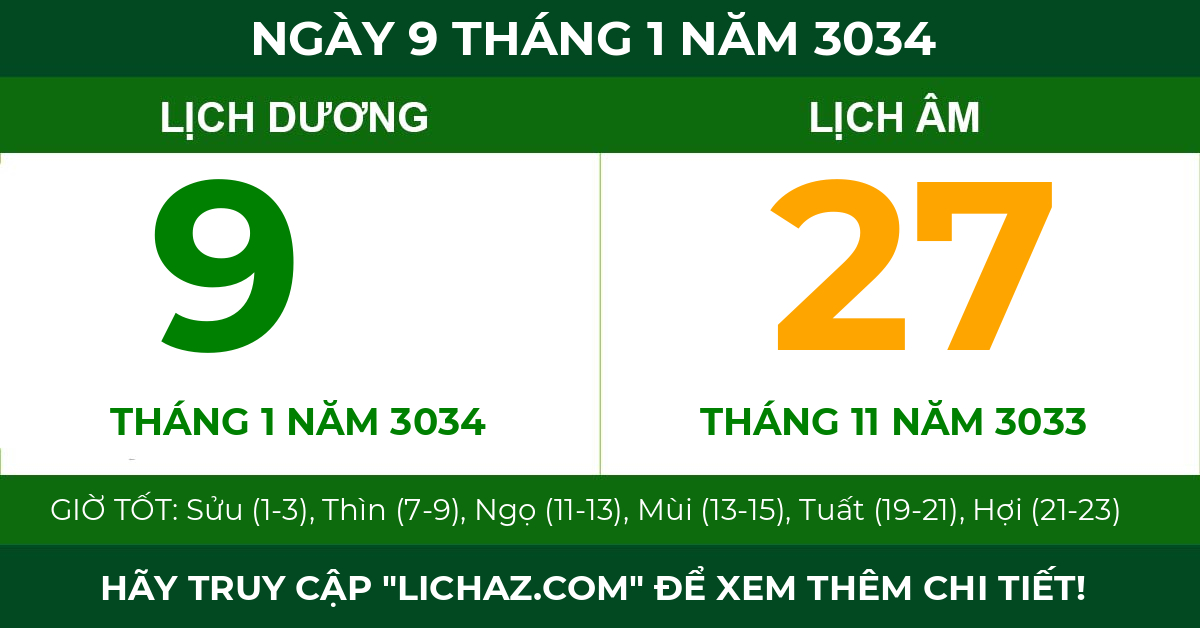 lịch âm ngày 9 tháng 1 năm 3034